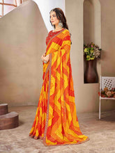 Yellow & Red Moss chiffion Bandhani Print Saree